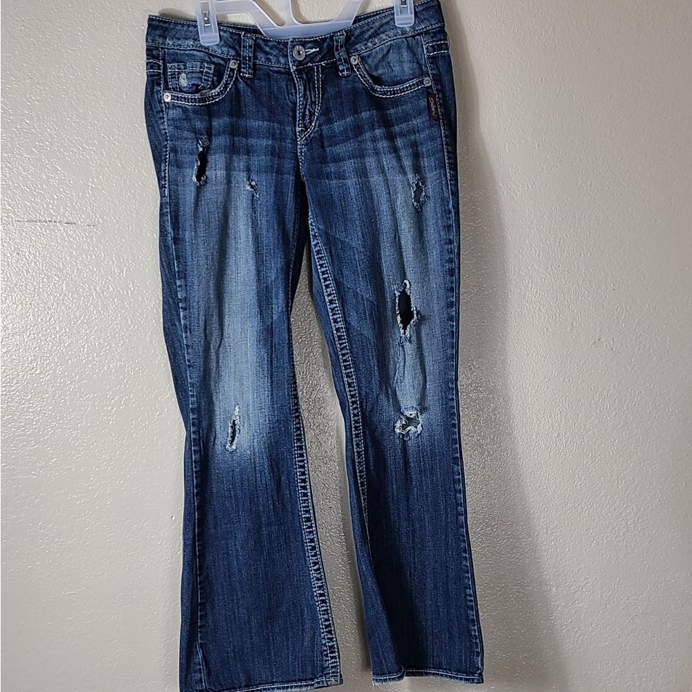 Silver Lola Flare Jeans 27 Inseam Hole Distressed